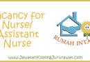 Vacancy for Nurse at Pusat Jagaan Warga Emas Intan