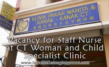 Vacancy for Staff Nurse at CT Woman and Child Specialist Clinic